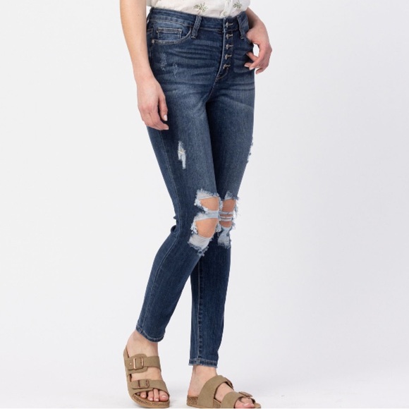 NWT Judy Blue 88477 hi rise button fly skinny Jean 28” size 24W - Picture 4 of 10